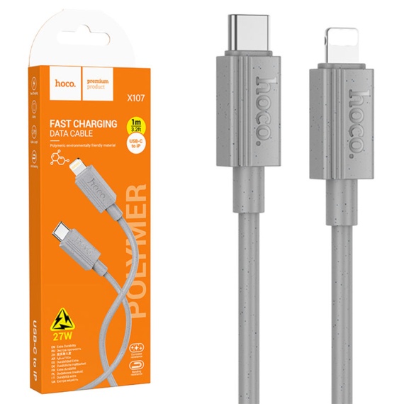 Hoco X107 - Cablu Date si Incarcare, Type-C la Lightning, PD27W, QC3.0, 1m, Gri