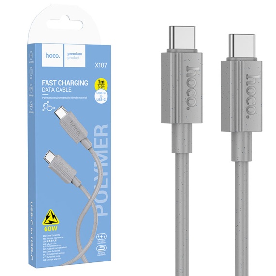 Hoco X107 - Cablu Date si Incarcare, USB-C, PD60W, QC3.0, 1m, Gri