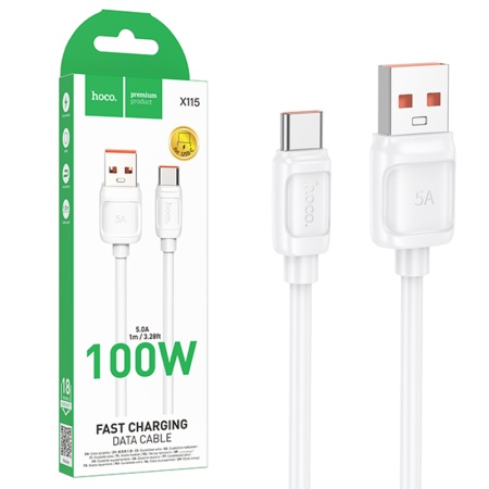 Hoco X115 - Cablu USB-A la USB-C, 100W, 1m, Alb