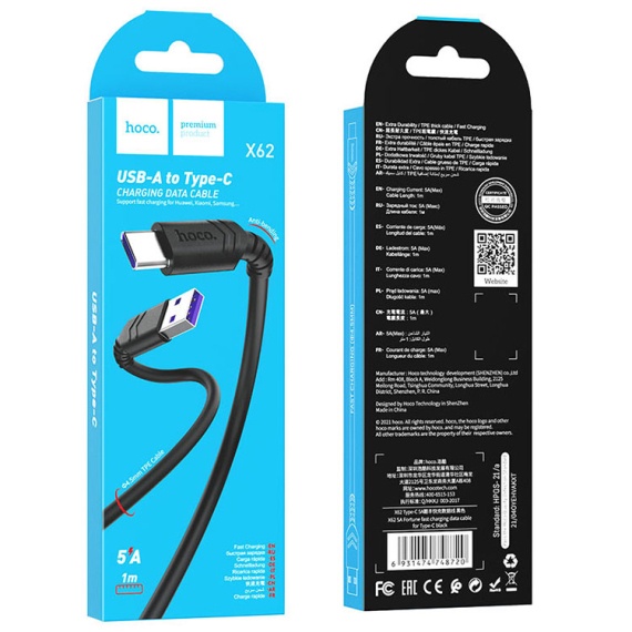Hoco X62 - Cablu Date si Incarcare, USB la Type-C, 20W, 1m, Negru