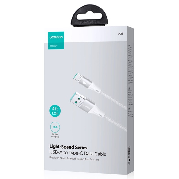 Joyroom A25-AC3 - Cablu Date si Incarcare, USB-A-A la Type-C, 3A, Braided, 1.2m, Alb
