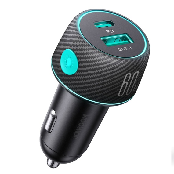 Joyroom JR-CCN01 - Incarcator Auto, 1xUSB-A, 1xUSB-A, QC 3.0, Multicolor Ambient, Negru