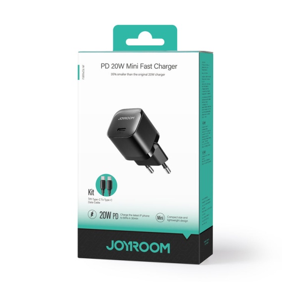 Joyroom JR-TCF02 - Incarcator Retea + Cablu Lightning, 20W, 1xUSB-C, PD, Compact, Negru