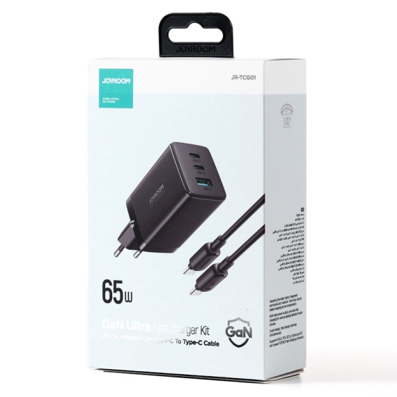 Joyroom TCG01 - Incarcator Retea 67W GaN cu Cablu, 2xUSB-C + 2xUSB-A, PD, Negru