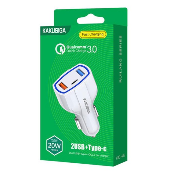 Kaku KSC-485 - Incarcator Auto, 20W, 1xUSB-C, 2xUSB-A, PD, QC 3.0, Alb
