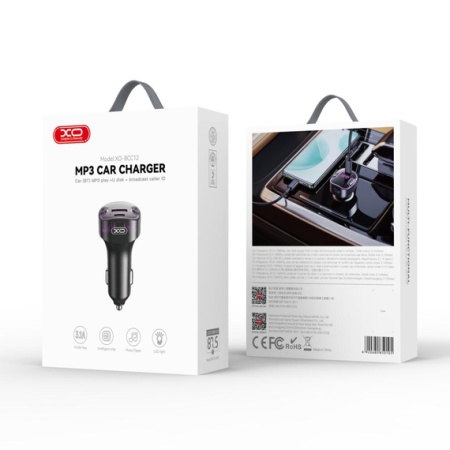 XO BC12 – Modulator FM si incarcator auto 5V 3.1A Type-C si USB, negru