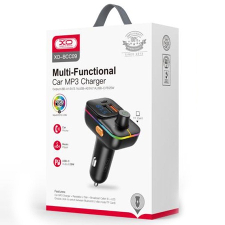 XO BCC09 – Modulator FM Bluetooth 25W Type-C USB PD QC 3.0 cu TF card, negru