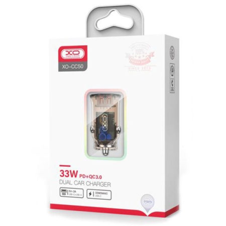 XO CC50 – Incarcator auto 33W USB-C USB-A PD QC 3.0 clear design