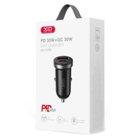 XO CC56 – Incarcator auto 30W USB-C USB-A PD QC 3.0 compact, negru