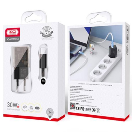 XO CE05 – Incarcator retea + cablu USB-C 30W USB-C USB-A PD QC 3.0