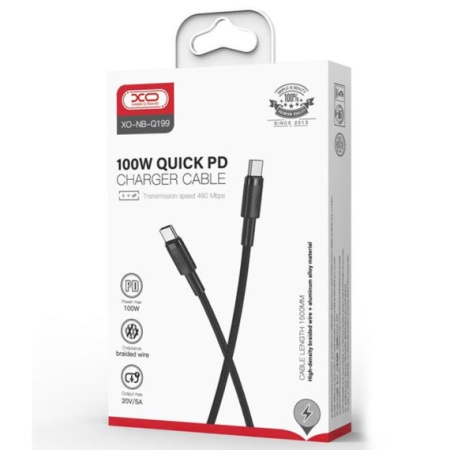 XO NB-Q199 - Cablu Date si Incarcare, Type-C, PD100W, QC3.0, Braided, 1.5m, Negru