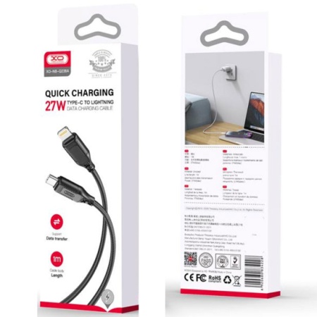 XO NB-Q236A - Cablu Date si Incarcare, Type-C la Lightning, PD27W, QC3.0, Braided, 1m, Negru