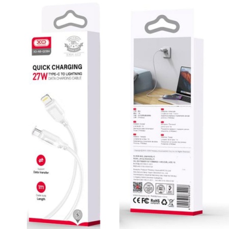 XO NB-Q236A - Cablu Date si Incarcare, USB-C la Lightning, PD27W, QC3.0, Braided, 1m, Alb