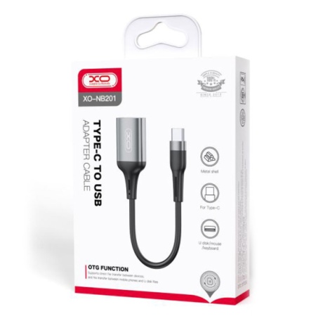 XO NB201 - Cablu OTG Transfer, USB la Type-C, 15cm, Negru