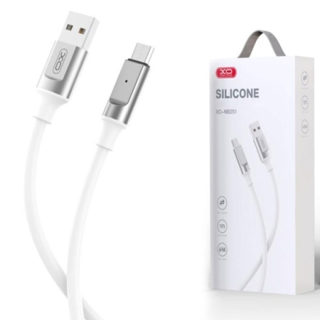 XO NB251 - Cablu Date si Incarcare, USB la Type-C, 6A, Metallic, 1m, Alb