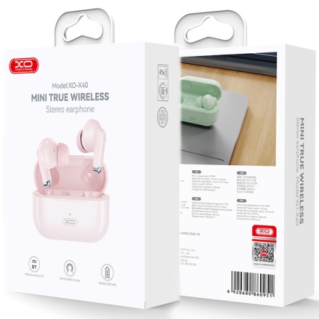XO X40 – Casti wireless Ear Buds TWS BT 5.3, 250mAh, roz