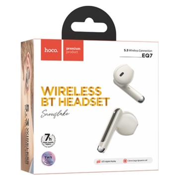 Hoco EQ7 - Casti Wireless, Ear Buds, Bluetooth 5.3, 180h StandBy, 300mAh, Power LED, Snowflake, Alb crem - Img 2