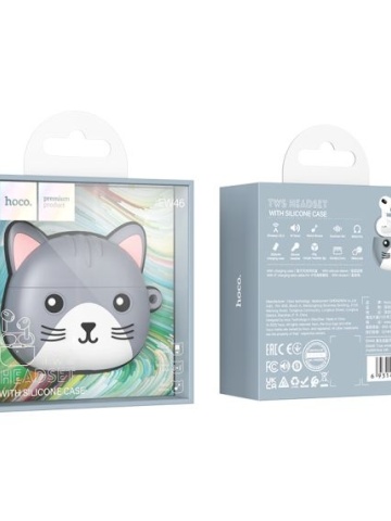 Hoco EW46 - Casti Wireless, Ear Buds, Bluetooth 5.3, Cat Case, 150h StandBy, 300mAh, Gri - Img 4