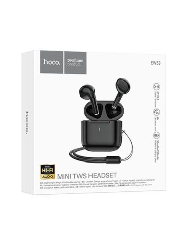 Hoco EW53 - Casti Wireless, Ear Buds, Bluetooth 5.3, Baterie 150h StandBy, 250mAh, Lanyard, Lucky, Negru - Img 1