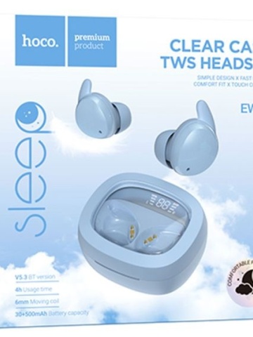 Hoco EW65- Casti Wireless, Ear Buds, Bluetooth 5.3, 180h StandBy, Noise Cancelling, 500mAh, Albastru - Img 1