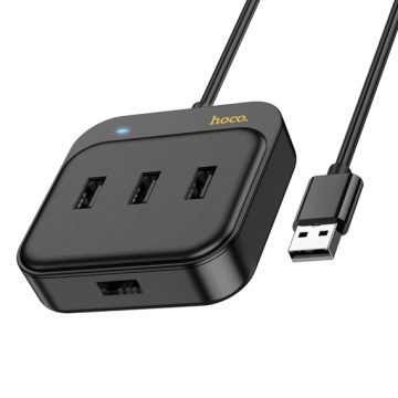 Hoco HB31 - Hub USB, Multiport, USB la 4 x USB 2.0, 4 in 1, 20cm, Negru - Img 1