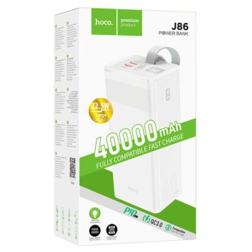 Hoco J86 - Baterie externa 40000mAh, 1xUSB-C PD, 2xUSB-A QC 3.0, lampa LED, Alb - Img 1