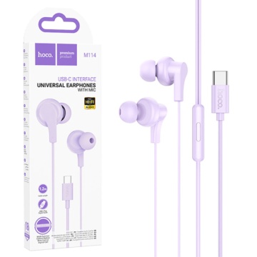 Hoco M114 - Casti cu Fir, In Ear, Type-C, 1.2m, Mic & Volume Key, Violet - Img 3