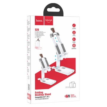 Hoco S28 - Suport Birou, Stand, pentru telefon / tableta, MultiAngle, Folding, Metalizat, Alb - Img 1