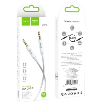 Hoco UPA19- Cablu Audio, Jack 3.5mm (M) - la Jack 3.5mm (M) - 2m, Argintiu - Img 2