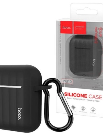 Hoco WB10 - Husa silicon pentru AirPods 1 / 2 Hoco cu carabina si fir casti, Negru - Img 2