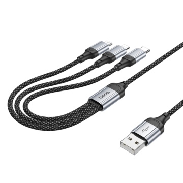 Hoco X102 - Cablu Date si Incarcare, USB la Lightning / MicroUSB / Type-C, 2.4A, 3 in 1, 1m, Negru - Img 2