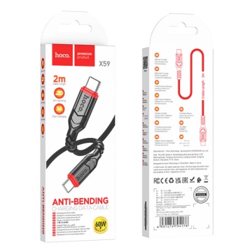 Hoco X59 - Cablu Date si Incarcare, USB-C, PD60W, QC3.0, 2m, Negru - Img 1