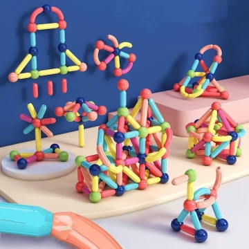 Joc educativ de constructie Magnetic Sticks cu bile si bete magnetice, 64 Piese, Pentru adulti si copii 3+ - Img 5