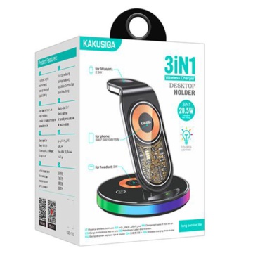 Kaku KSC-1153 - Incarcator Wireless, 15W, Qi Charging, Universal 3 in 1, Fast, tip Stand, Negru - Img 1