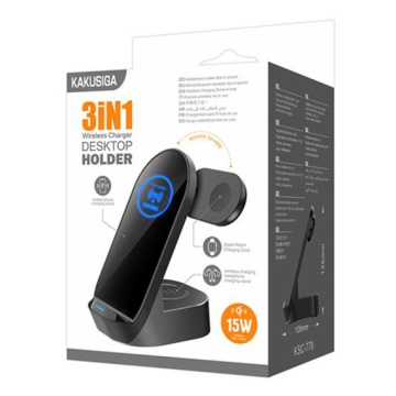 Kaku KSC-778 - Incarcator Wireless, 3 in 1, 15W, Qi Charging, Desktop Stand, Negru - Img 1