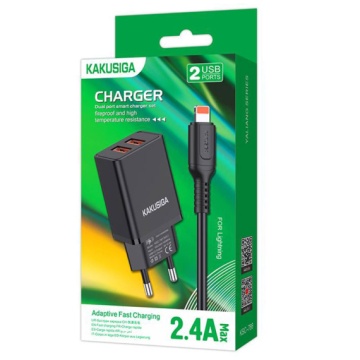 Kaku KSC-788 - Incarcator Retea + Cablu Lightning, 18W, 2.4A, 2xUSB-A, QC 3.0, Negru - Img 1