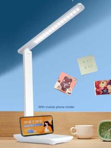 OZ05 - Mini Lampa birou, reincarcabila, conectare USB-A, LED, Eye Protect, suport telefon, 1200MAh, Alb - Img 3