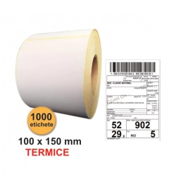 Role etichete autoadezive termice TOP THERMAL 100x150 mm, perfor rupere, 1000 etichete/rola, adeziv permanent Ambalare CUTIE 4 role - Img 1