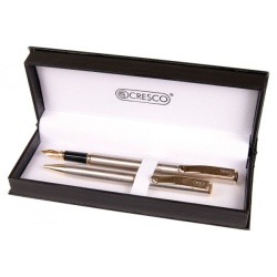 S323 - Set cadou stilou + pix Cresco Classic, corp metalic argintiu clips auriu, - Img 1