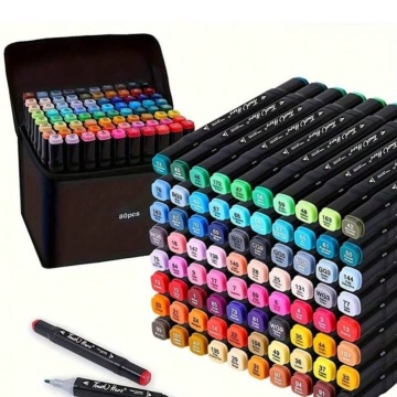 Set 80 Markere Smartix, geanta de depozitare inclusa, 2 tipuri de varf, pe baza de alcool, culori intense, multicolor - Img 1