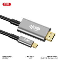 XO GB019 - Cablu Audio si Video, Type-C la HDMI, HD 4k, 1.8m, Gri - Img 4