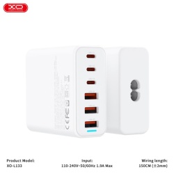 XO L133 – Statie incarcare GaN PD 75W cu 3xUSB-C si 3xUSB-A cablu 1.5m, alb - Img 3