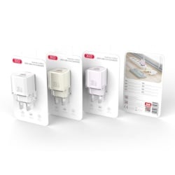 XO L149 – Incarcator retea 18W cu 1xUSB-C si 1xUSB-A 5V 3A, bej - Img 1
