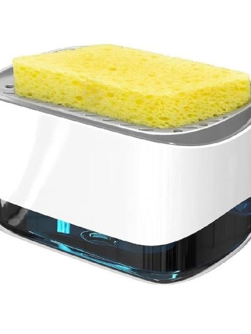 Dozator cu pompa de sapun Smartix, Suport pentru burete spalat vesela 350 ml, Dozator pentru sapun si bucatarie, Alb - Img 1
