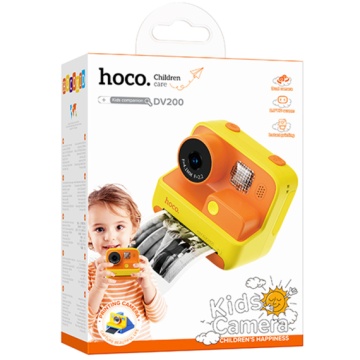 Hoco DV200 - Camera Foto/Video, cu imprimanta, pentru copii, Instant Print, 48MP, baterie incorporata, Multilanguage, Galben - Img 5