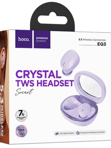 Hoco EQ3 - Casti Wireless, Bluetooth 5.3, Baterie 150mAh, 150h StandBy, Smart True, Purple - Img 1