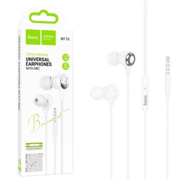 Hoco M116 - Casti cu Fir, In Ear, Jack 3.5mm, 1.2m, Mic & Volume Key, HiFi, Alb - Img 2