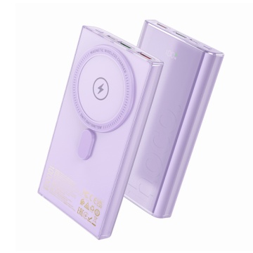 Hoco Q22 - Baterie externa 10000mAh, Wireless, 1xUSB-C PD, 2xUSB-A, QC 3.0, 5V, 3A, Display LED, Magnet, Violet - Img 2