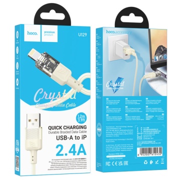Hoco U129 - Cablu Date si Incarcare, USB la Lightning, 18W, 2.4A, Crystal, 1.2m, Auriu - Img 1