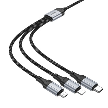 Hoco X102 - Cablu Date si Incarcare, USB la Lightning / MicroUSB / Type-C, 2.4A, 3 in 1, 1m, Negru - Img 3